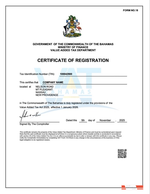 The Bahamas certificate of registration Word and PDF template
